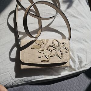 Calvin Klein Beige Floral Appliqué Crossbody Bag